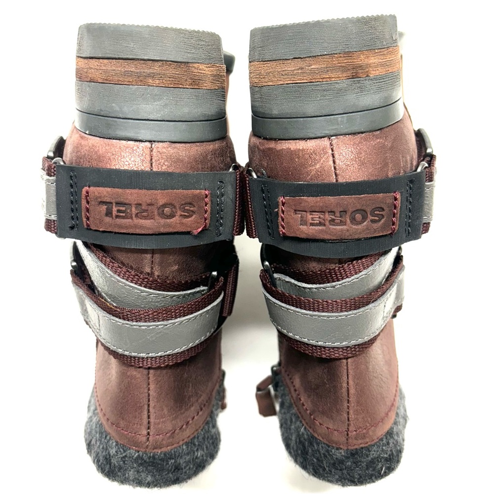 Sorel Brown Leather Ankle Boots with Metallic Accent & Felt Cuff - Picture 12 of 16